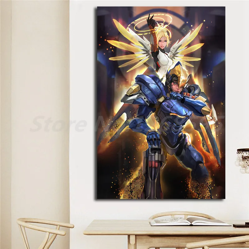 Игра Overwatchs OW Mercy Pharah плакат холст картины печати Гостиная домашний декор