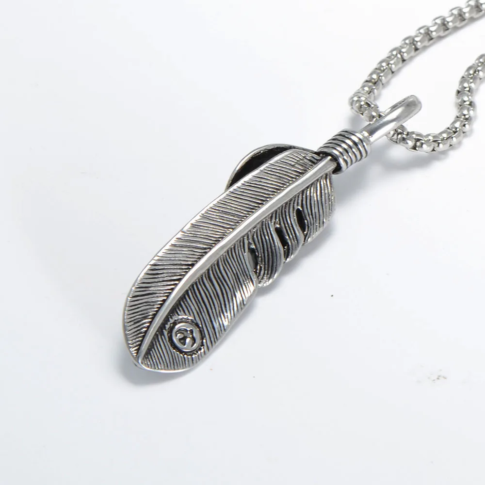 Hot Sell Goros Japan Popular Feather Pendant Necklace Stainless Steel Fashion Jewelry For Men And Women images - 6