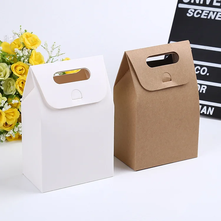 

500 X 10*6*16cm Gift Kraft Box Craft Bag with Handle Soap Candy Bakery Cookie Biscuits Packaging Paper Boxes