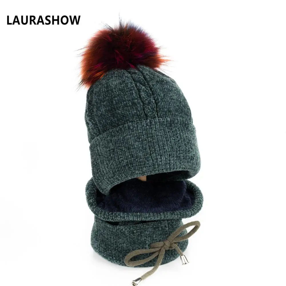 as picture Lavashow 1 комплект для взрослых зимняя шапка с шарфом 15-16 см мяч из натурального меха енота помпоны шапка вязаная шапка Skullies женские шапочки - Цвет: as picture