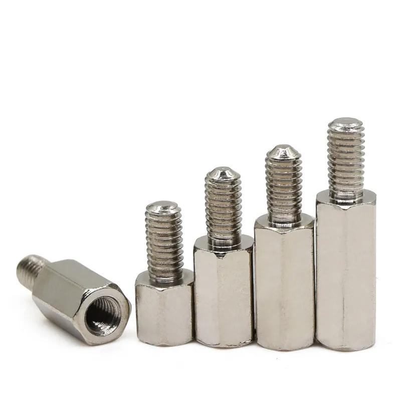 

20Pcs/lot M3*L+6 nickel plated brass hex standoff M3*6/8/10/12/15/18/20/25/30+6 male to female nickel brass spacer