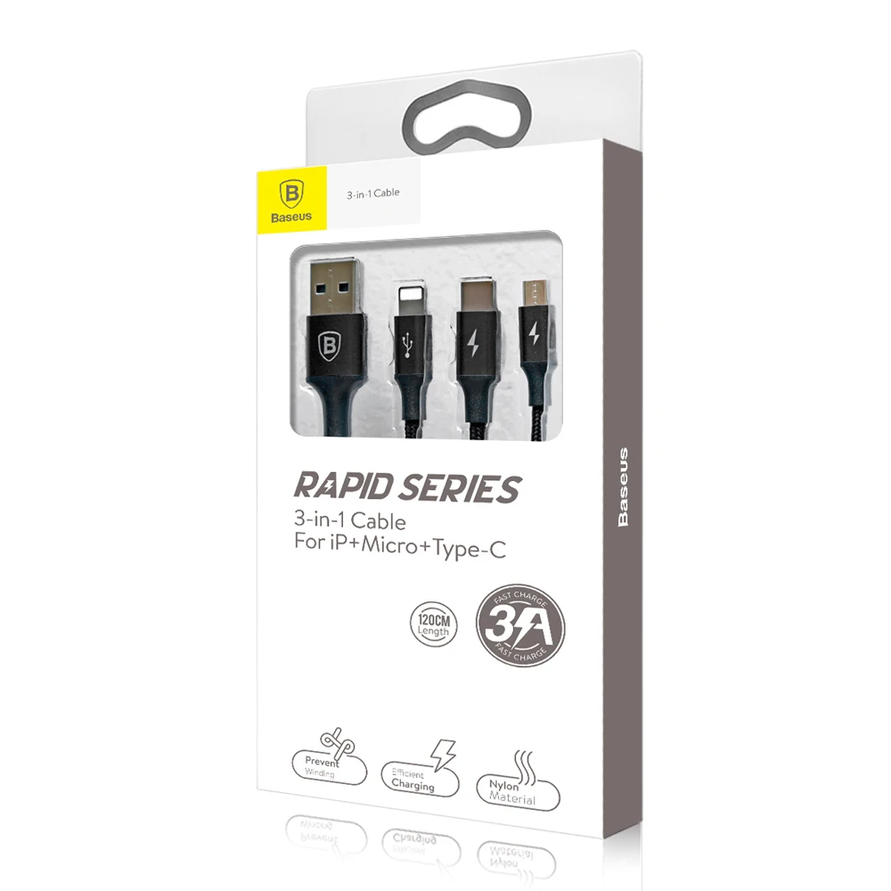 3A Быстрая зарядка кабель 3 в 1 Micro USB/8 Pin/Тип C передачи данных для iPhone android Зарядное