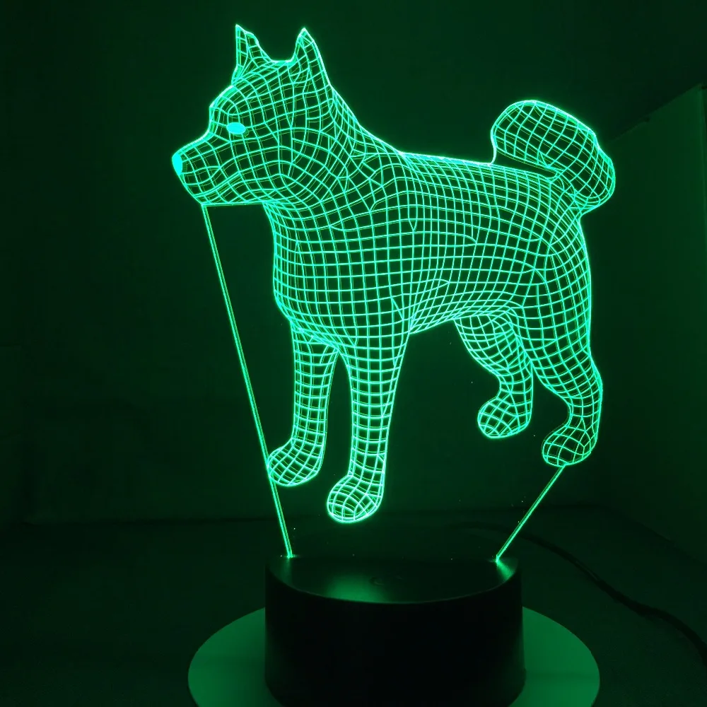 Американская японская Akita Samoyed хаски собака 3d лампа 7 цветов Изменяемая