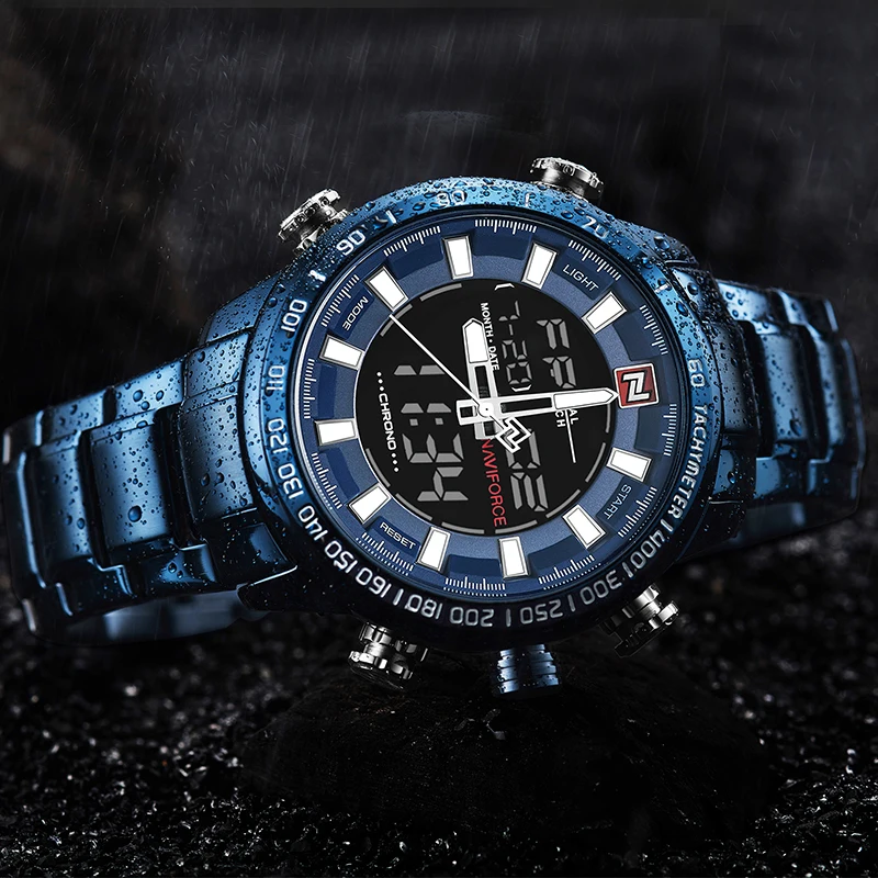 Топ люксовый бренд NAVIFORCE мужские модные спортивные часы полностью Стальные