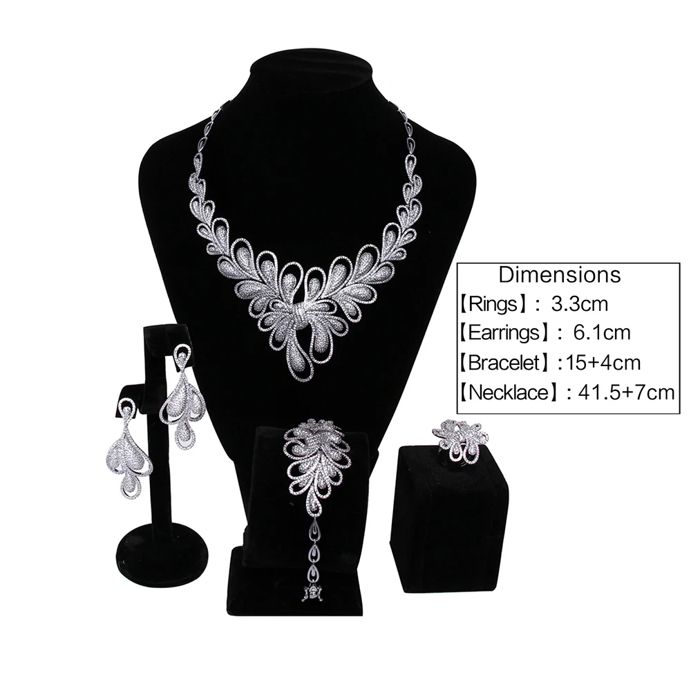 

Luxurious Bridal jewelry sets Necklace+Bracelet+earrings+ring large wedding party accessories bijoux flower 4pcs jewellery set