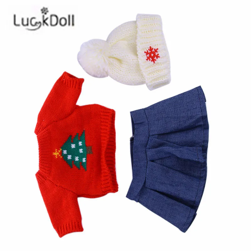 LUCKDOLL модный свитер + джинсовая юбка шляпа размер 18 дюймов американский 43 см