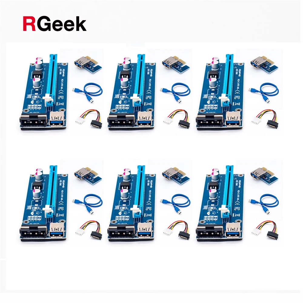 Расширитель PCI-E PCI Express Riser Card ver 006 1x to 16x USB3.0 SATA 4Pin IDE Molex Power для BTC Miner Machine |