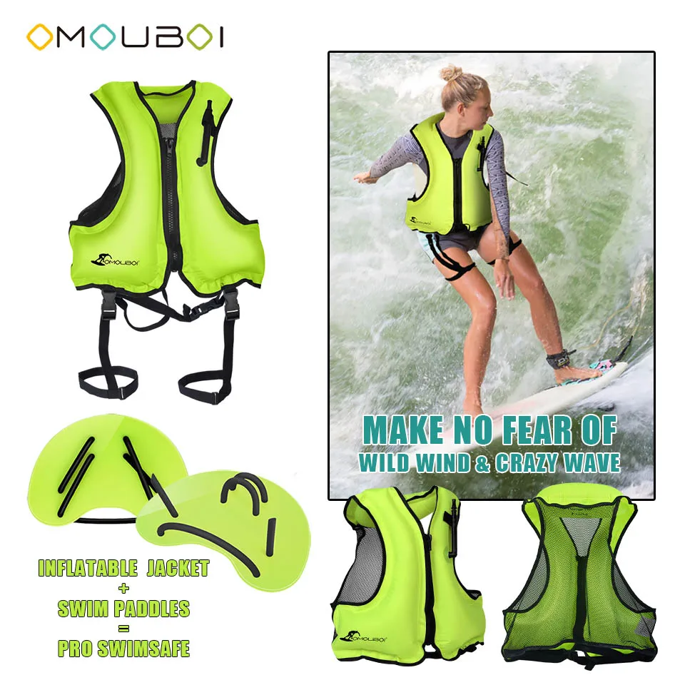 OMOUBOI Pro Swimsafe зеленый связывая ремни добавлены Надувные Безопасности Рашгард