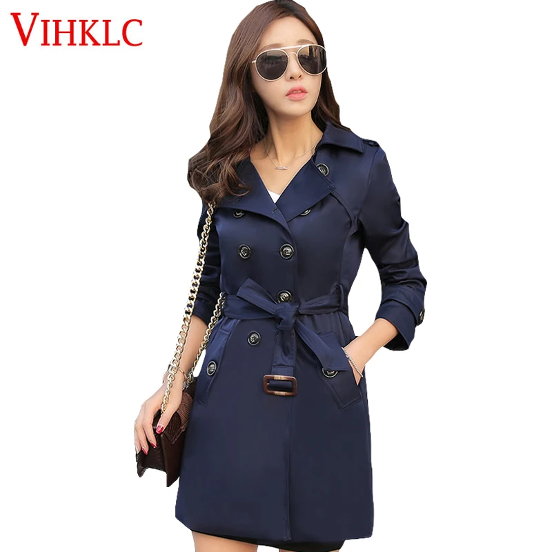 2017 Spring Autumn Fashion Loose Windbreaker Coats Women's Elegant Overcoat Double Breasted Belted Slim Long Trench Coat B20 | Женская