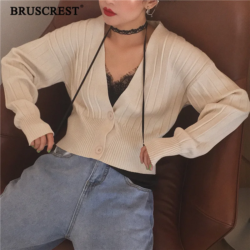 kawaii sweater Зимний Кардиган женский свитер с глубоким v-образным вырезом Укороченный кардиган корейский женский кавайный Ребристый черный вязаный короткий свитер осень - Цвет: kawaii sweater