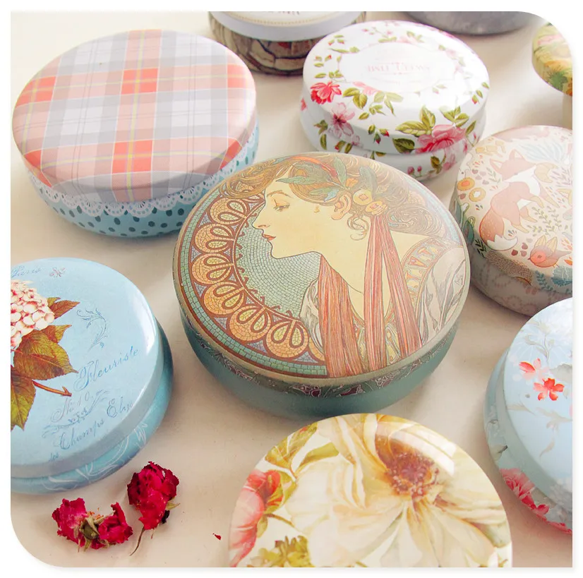 

Handmade Cookies Tin Boxes Frosted Round Cans Storage Tank Sugar Sundries Box Tea Save Canister