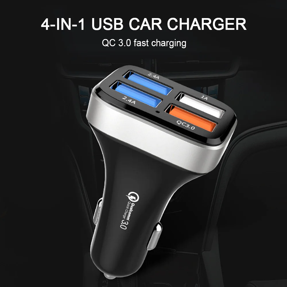 4 USB порта автомобильное зарядное устройство 2.4A QC3.0 Быстрая Зарядка адаптер для
