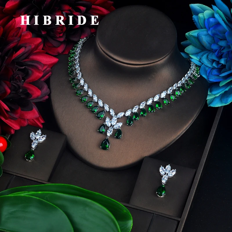 HIBRID Luxury Water Drop Shape Women Jewelry Sets Bridal Accessories Colorful Stone pendientes mujer Jewelry Set Wholesale N-647