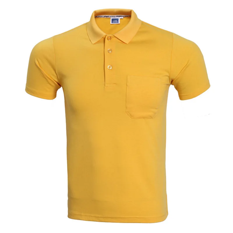 Fashoin Polo Homme Summer Brand Short Sleeve Polo Shirt Men Causal Slim Fit Solid Color Pocket Camisa Polo Men Yellow XXXL