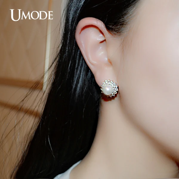 Серьги гвоздики UMODE с искусственным жемчугом в благородной форме французские