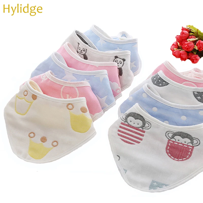 

Hylidge New Baby Bandana Bibs Class A Six-layer Cotton Gauze Saliva Towel Children Kid Triangle Burp Cloths Baby Snap-on Bib 1PC