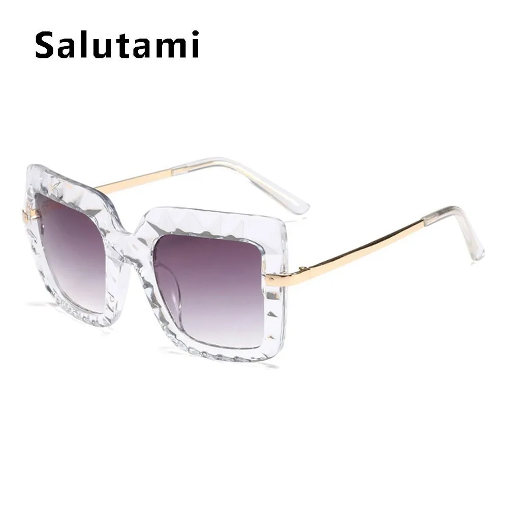 clear white gray Необычные Черные Квадратные 3D солнцезащитные очки для женщин, роскошные брендовые винтажные большие солнцезащитные очки больших размеров, мужские очки Uv400, сплав оттенков - Цвет линз: clear white gray