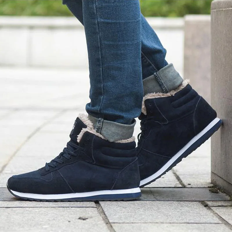 Зимние ботинки мужские 2019 г. Новая зимняя обувь из флока на меху кожаные зимние