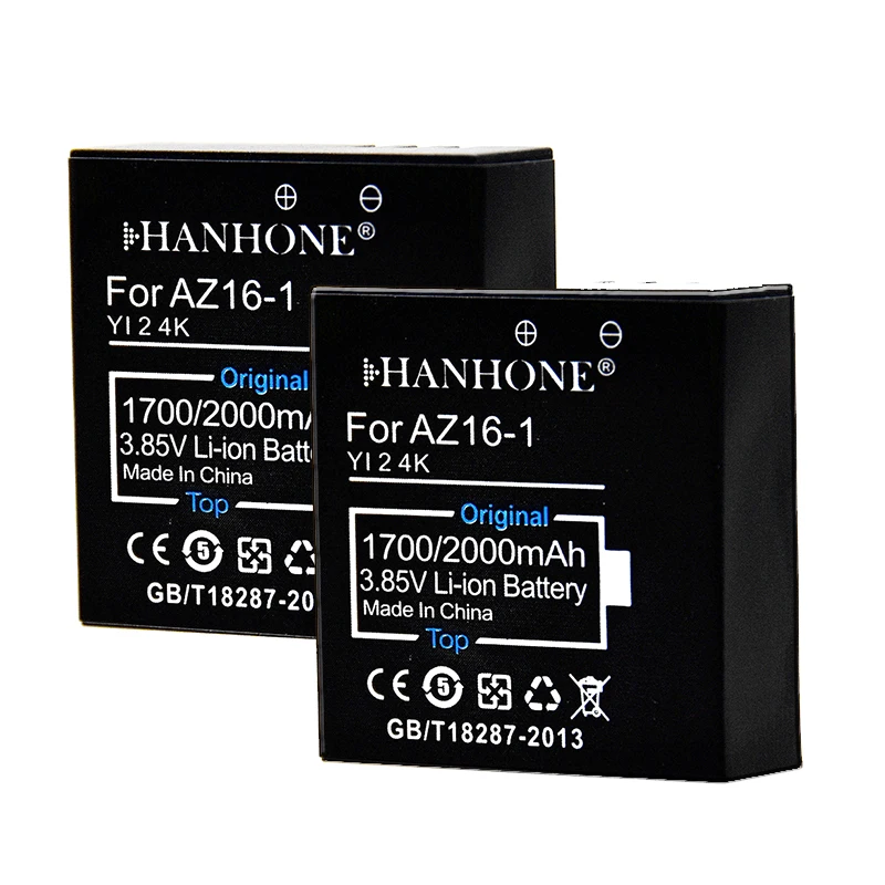 2x1700 mAh AZ16 1 2 батарея для Xiaomi YI 4K + Yi Lite 360 VR Action не версии обнаружения