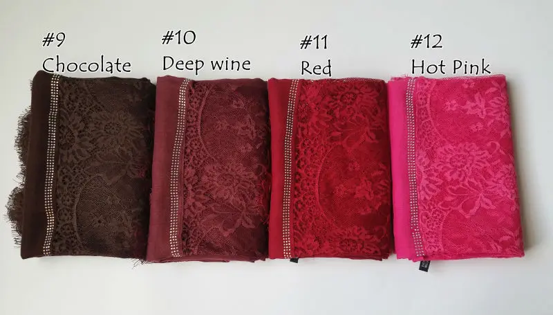 Простой хлопок вискоза хиджаб Роскошные Алмазные кружевные края шарф шоу