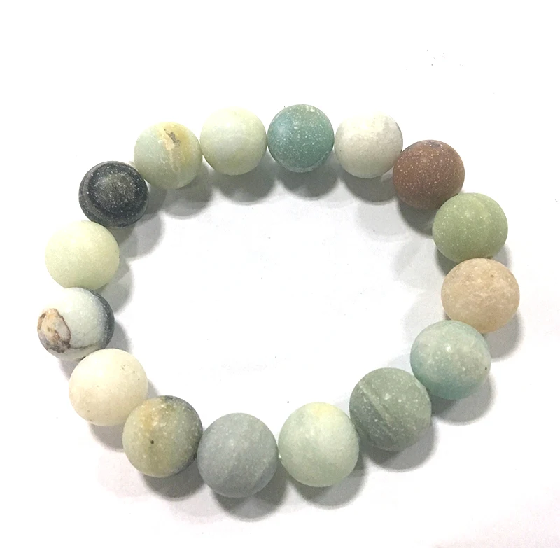 

MOODPC Fashion Stones Stretch bracelets 12mm Frosted Beautiful Natural Amazonite Stone Bracelet bangle