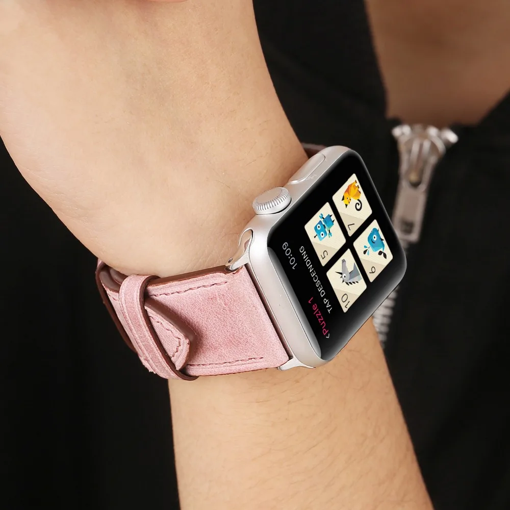 Ремешок из натуральной кожи для Apple Watch 40 мм 44 ремешок 38 42 серия 1 2 3 4 5 браслет