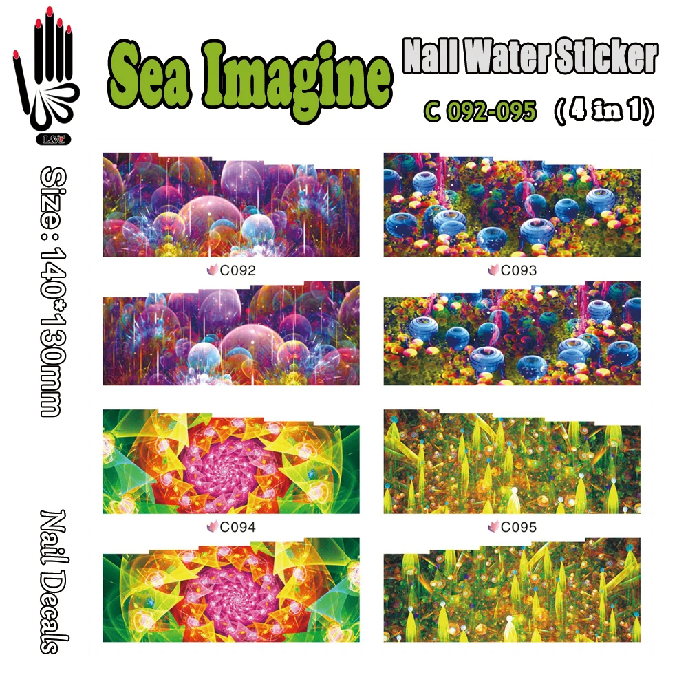 

4 Sheets/Lot Nail Water Sticker C092-095 Deep Sea Imagine Nail Art Wrap Water Sticker for Nail Art Decoration(4 DESIGNS IN 1)