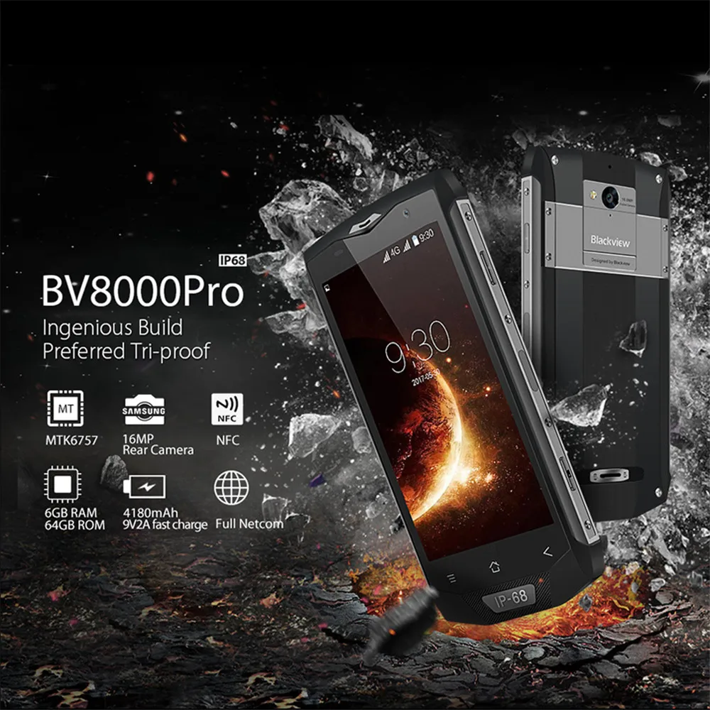 Blackview BV8000 Pro 5," смартфон IP68 Водонепроницаемый MTK6757 Восьмиядерный 6 ГБ ОЗУ 64 Гб ПЗУ 16 МП 4G Android 7,0 телефон