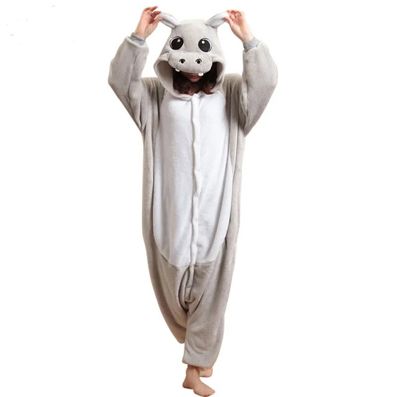 Теплое животное Бегемот комбинезон для взрослых мужчин женщин Kugurumi пижамы