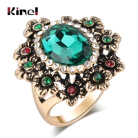 kinel fashion women malachite green crystal ring antique gold petal big rings vintage jewelry wholesale