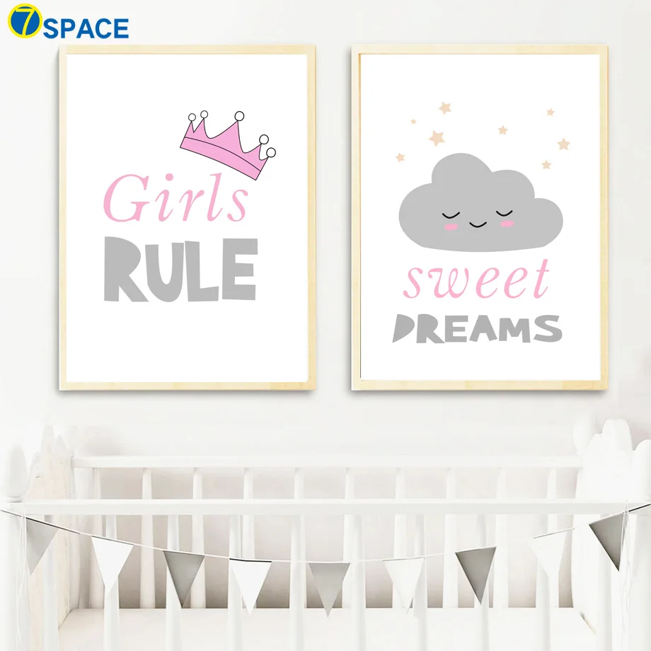 Cartoon Crown Sweet Cloud Wall Art Canvas Painting Nordic Posters And Prints Pictures Kids Room Girls Decor | Дом и сад