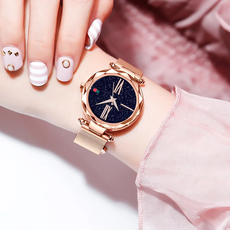 

Newest Arrival Luxury Women Watches Fashion Dress Ladies Watch Rose gold Star dial Design Leather Strap Quartz Watch Clock Women