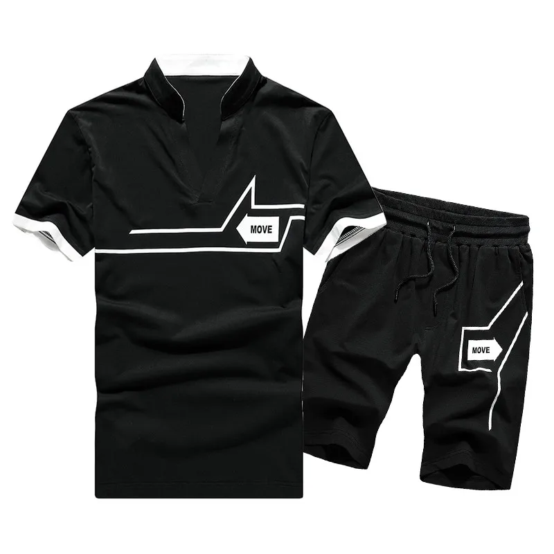 Europe Size Tracksuit Men Sweat Suit Summer 2PC Set Striped Tops Tees+Shorts Camisetas Hombre Casual Fashion Brand Clothing | Мужская
