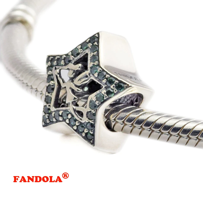 Fit Pandora Браслеты Динь Белл звезда Бусы с зелеными кристаллами Аутентичные
