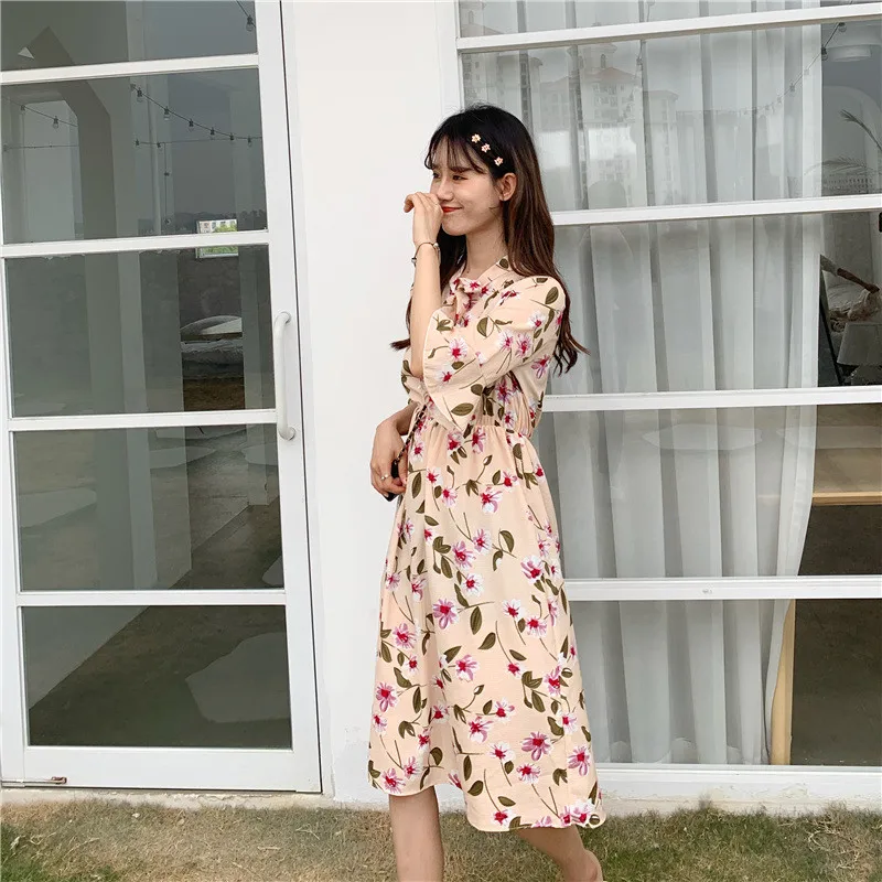 2019 летнее винтажное платье Женская мода с коротким рукавом цветочный принт