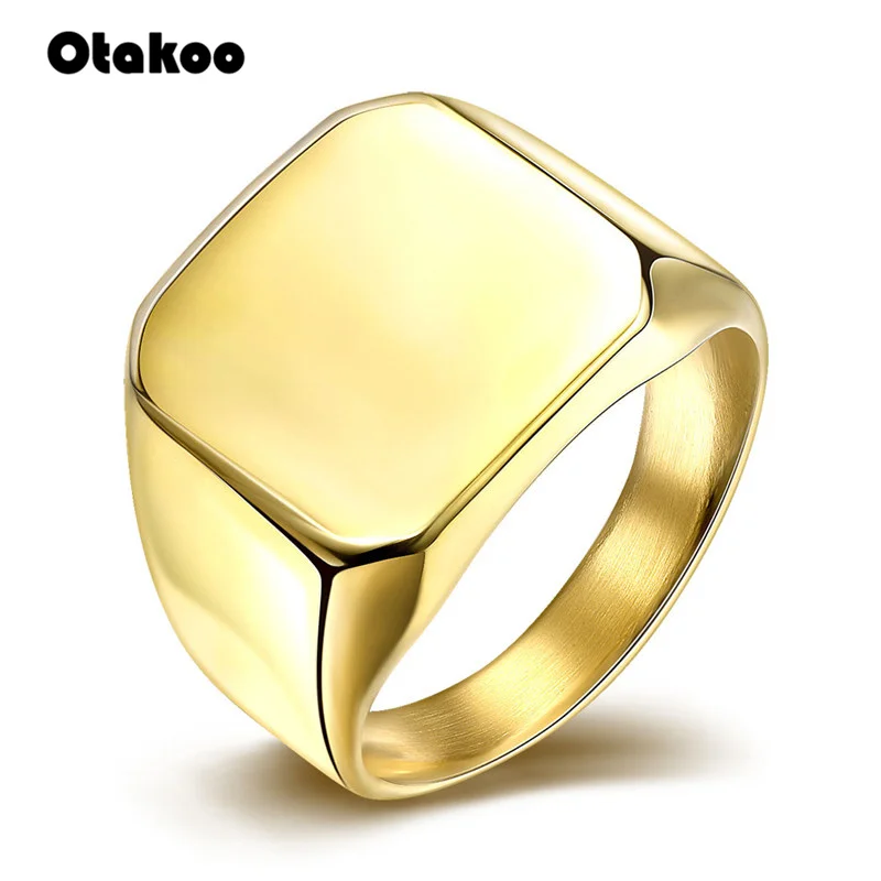 Модные кольца Otakoo квадратные большой ширины перстень 24K из стали и титана для