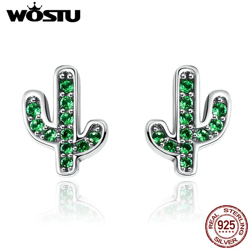 WOSTU 100% Стерлинговое Серебро 925 пробы Освежающий Зеленый Кактус Кристалл