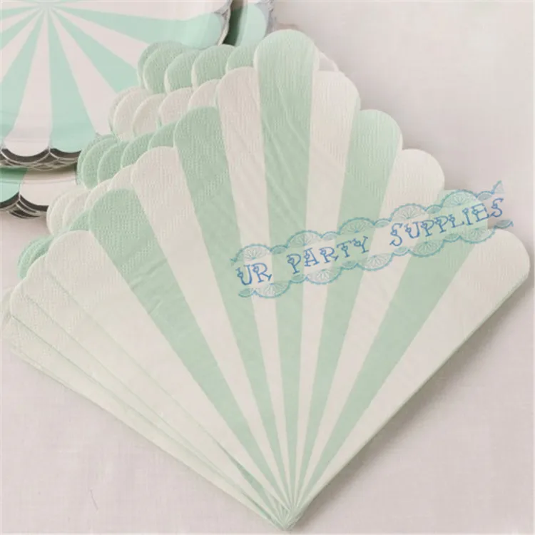 60 шт. мятный в полоску салфетки с зубчатым краем ужин десерт Бумага мяты декора