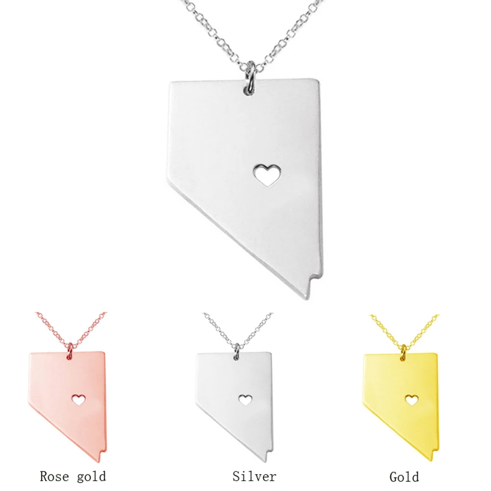 

SUTEYI Brand High quality State Necklace State Charm Stainless Steel Necklace Nevada State Necklaces With A Heart