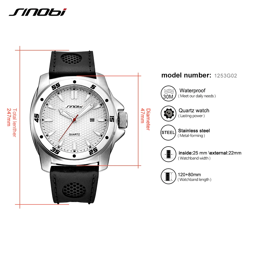 SINOBI спортивные водонепроницаемые часы мужские лучшие брендовые роскошные из