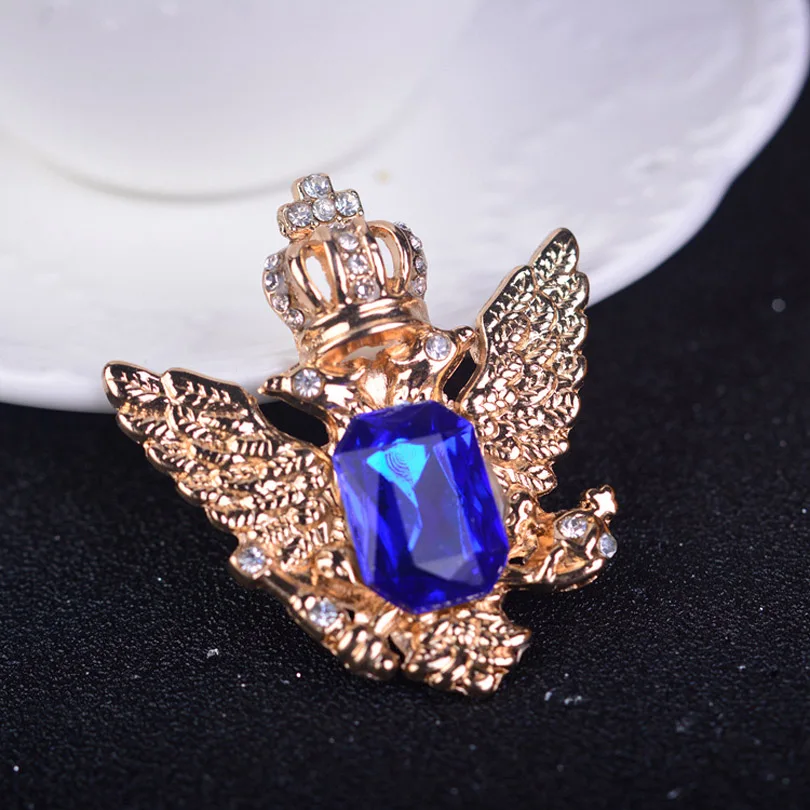 Винтажный синий золотой цвет Роскошная Королевская корона двойная брошь с орлом