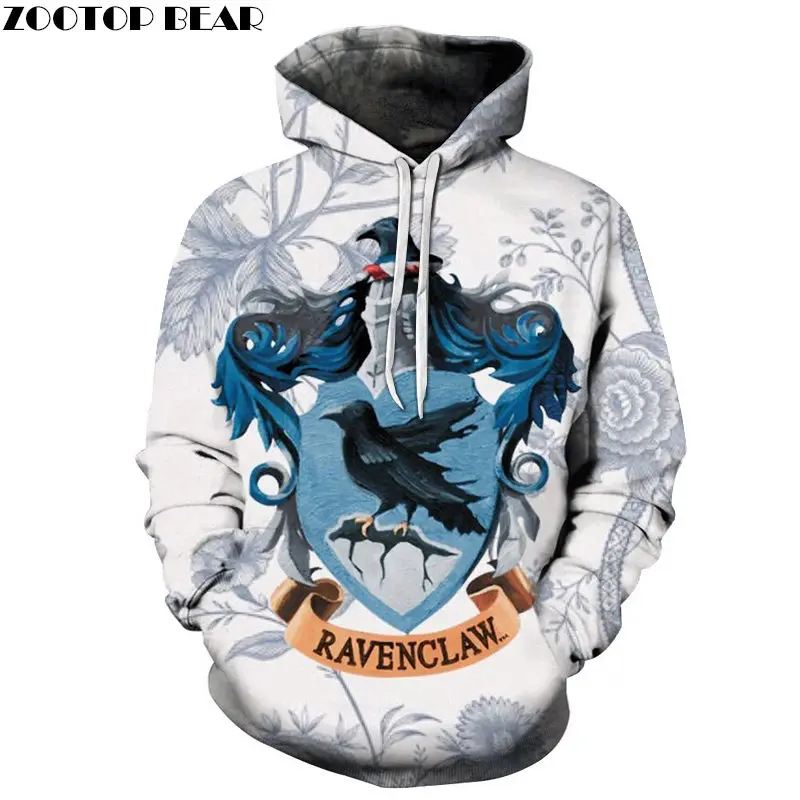 Фиолетовый бренд Ravenclaw с 3D принтом; Повседневная Толстовка с капюшоном; мужской спортивный костюм; пуловер с капюшоном; уличная одежда; пальто унисекс; Прямая поставка; ZOOTOPBEAR