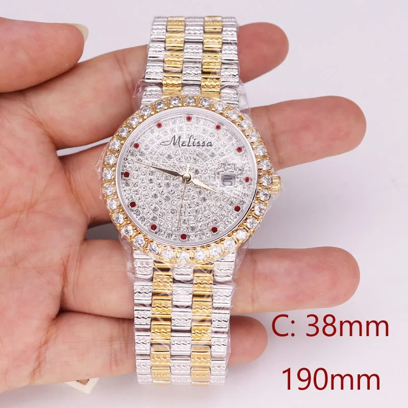 C Large Yellow Gold Распродажа! Скидка Melissa Авто Дата Кристалл Стразы женские часы мужские часы мov из Японии не Мода часы девушки подарочная коробка - Цвет: C Large Yellow Gold
