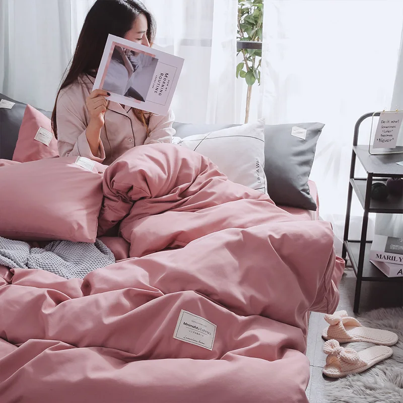Розовый комплект постельного белья Solid Color Luxury Покрывало плоский лист наволочка