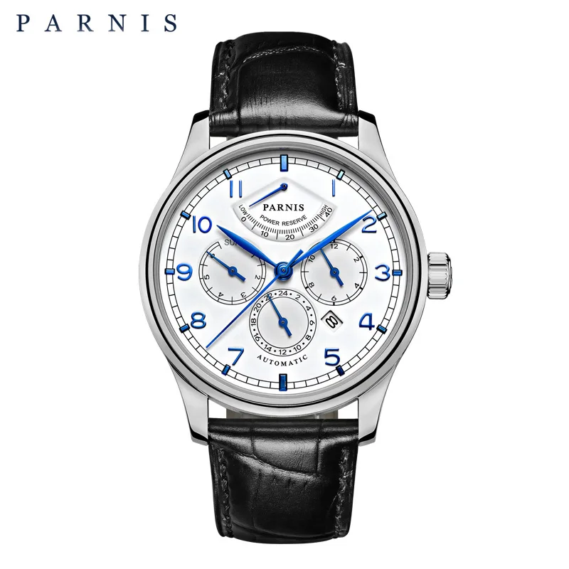 power reserve7 Parnis, 42 мм, автоматические часы, лунная фаза, запасная мощность, часы для мужчин, люксовый бренд, топ Miyota, механические намотки, часы, PA6062-A, подарок для мужчин - Цвет: power reserve7