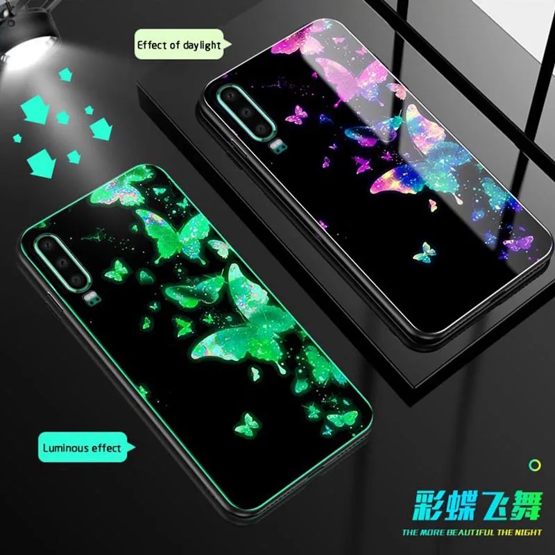 

Luminous Glass Case For Huawei P40 P30 Pro mate 30 20 P20 Lite back cover For Honor V30 20 10i 10 V10 8X 7X 9X 9 Lite Phone Case