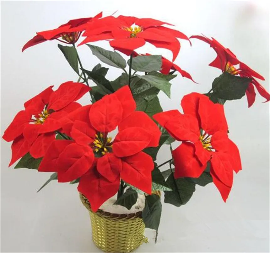 Искусственные пуансетические Рождественские цветы 48 см 7 головок