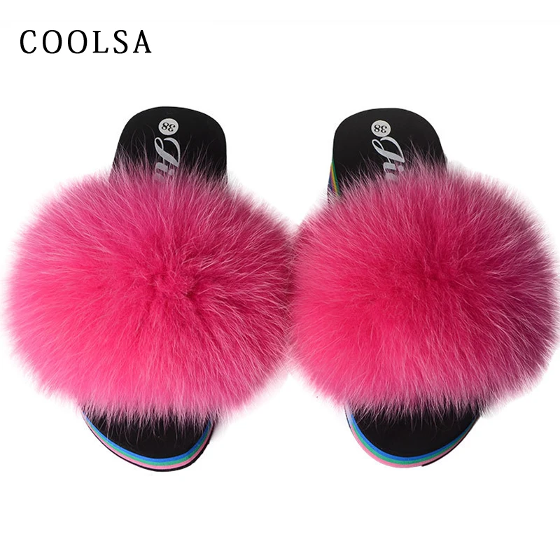 Женские меховые шлепанцы Coolsa на платформе с натуральным мехом лисы мягкие