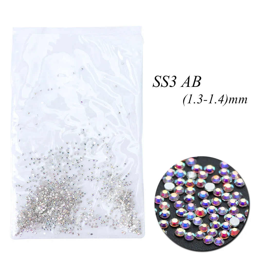 1440 шт SS3-SS12 Стразы с плоской задней поверхностью, не исправляемые, для ногтей, 3D, Кристальные, AB, блестящие стразы для украшения ногтей, драгоценные камни JI096 - Цвет: SS3 AB