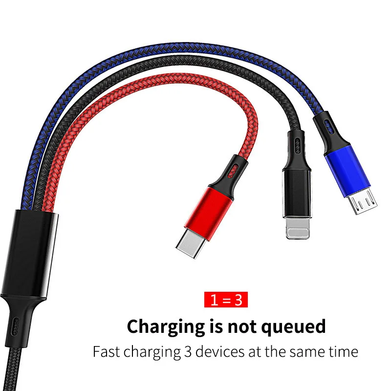 Зарядный кабель 3 в 1 Type C/8 Pin/Micro USB для iPhone X универсальный быстрой зарядки Samsung S9 S8